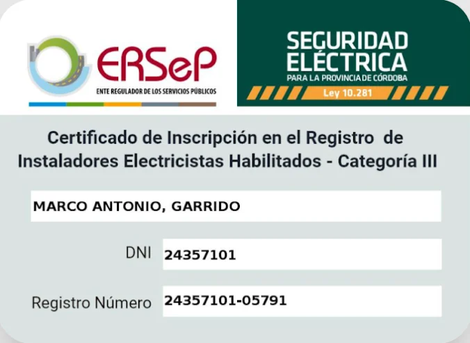 Electricista y Gasista Matriculado ERSEP y Ecogas